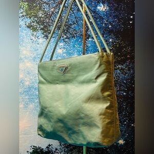 Prada Light Green Nylon Tote / Shoulder Bag Good Condition